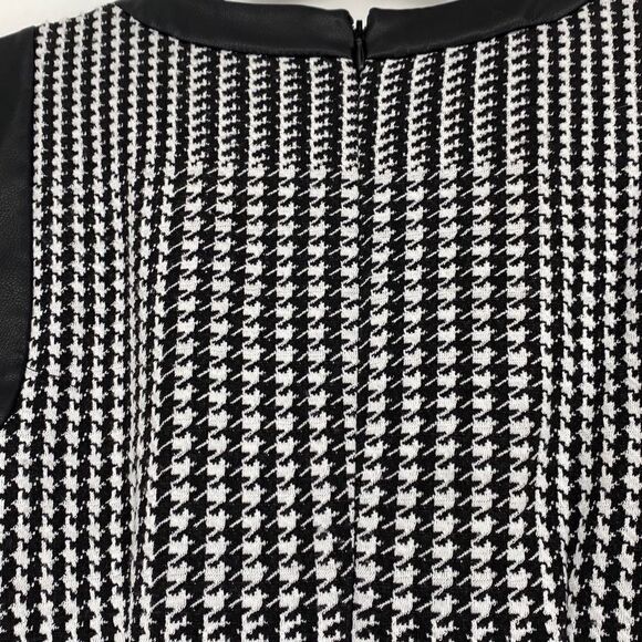 DKNY Faux Leather Wrap Houndstooth Sleeveless Dress‎ Sheath MIDI Black White 2 - Picture 7 of 14